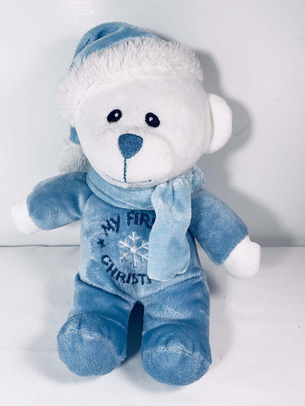 Dan Dee My First Christmas Blue White Teddy Bear Plush Sewn Eyes